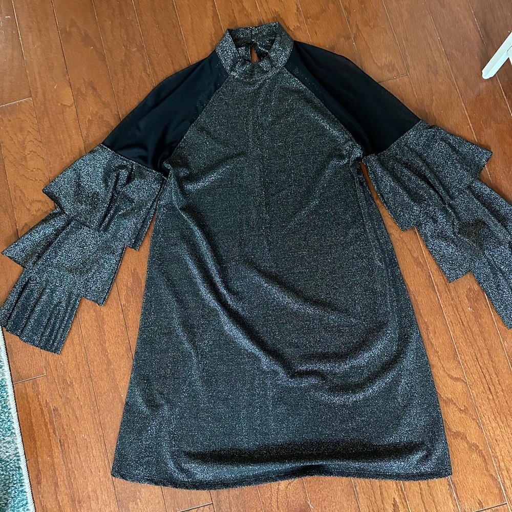 Bcbg generation metallic dress with mesh shoulders